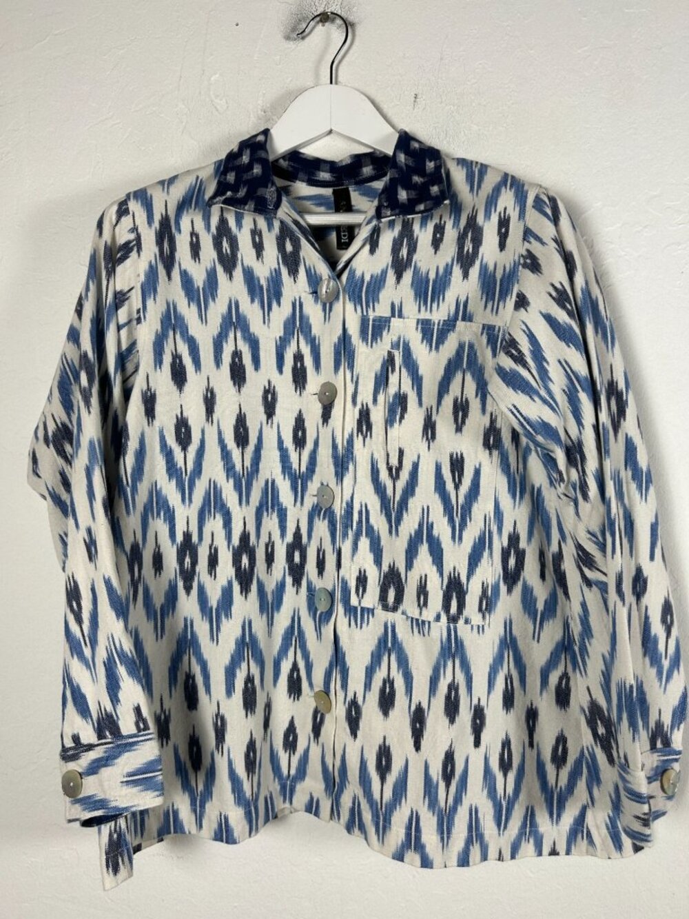 Tancredi & Morgen Womens Blue & White Ikat Pattern Button-Up Shirt Long Sleeve
